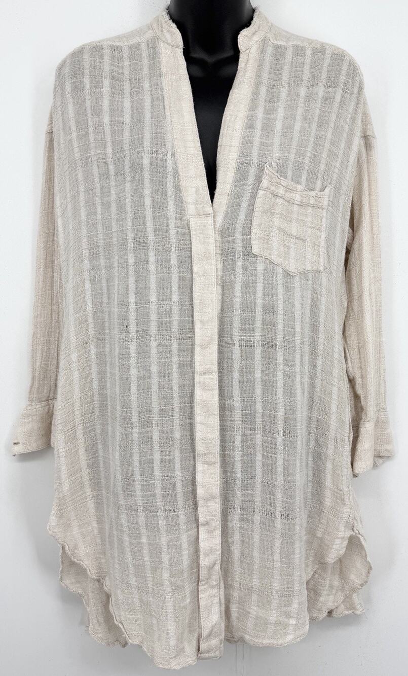 Free People Boho Tunic Gauze Top Blouse Cream White Stripe Womens S/M Beach Boho